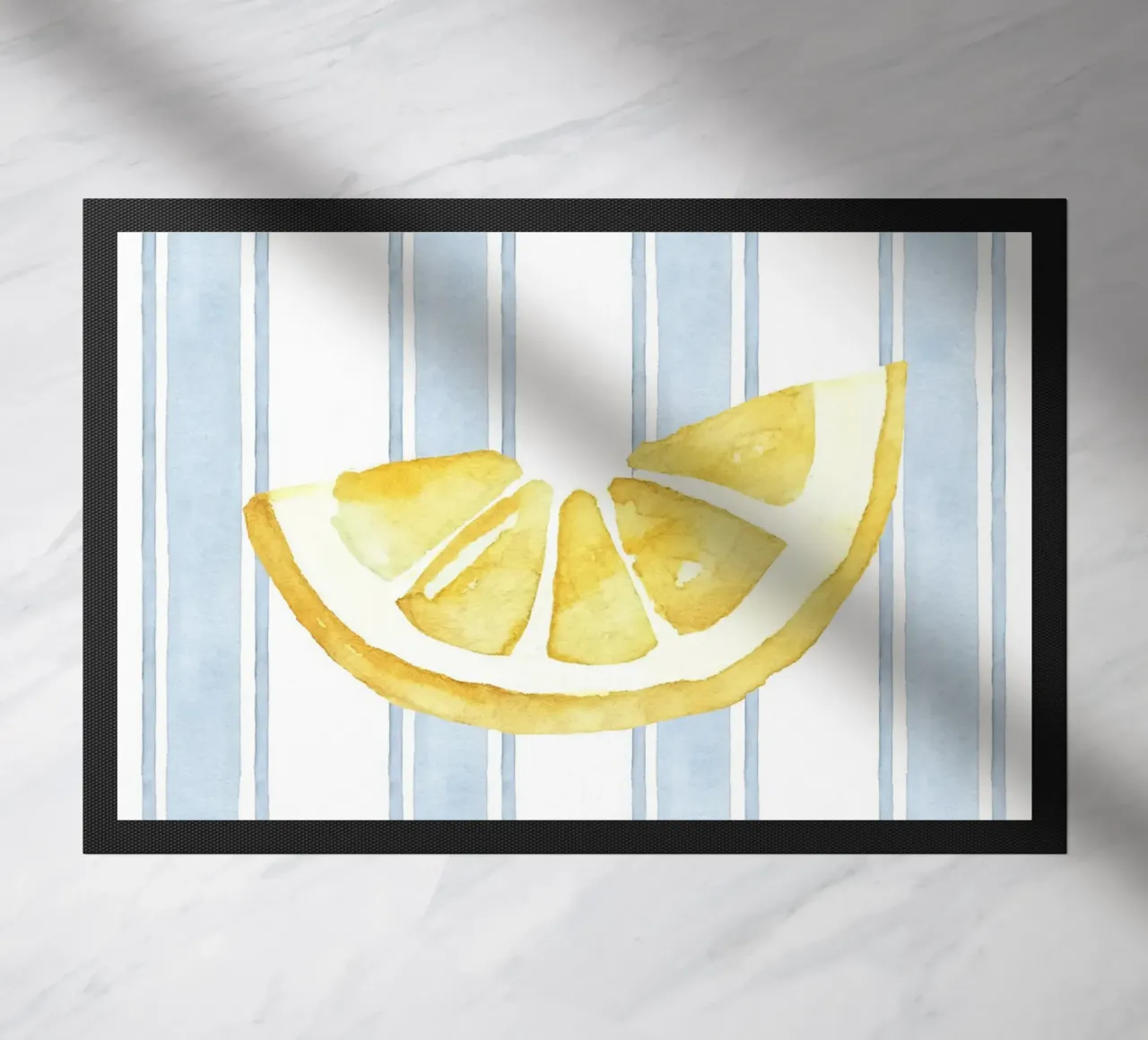 Zitrone drucken, Blaue Streifen drucken, Zitrone dekorieren Fußmatte von DolceVita