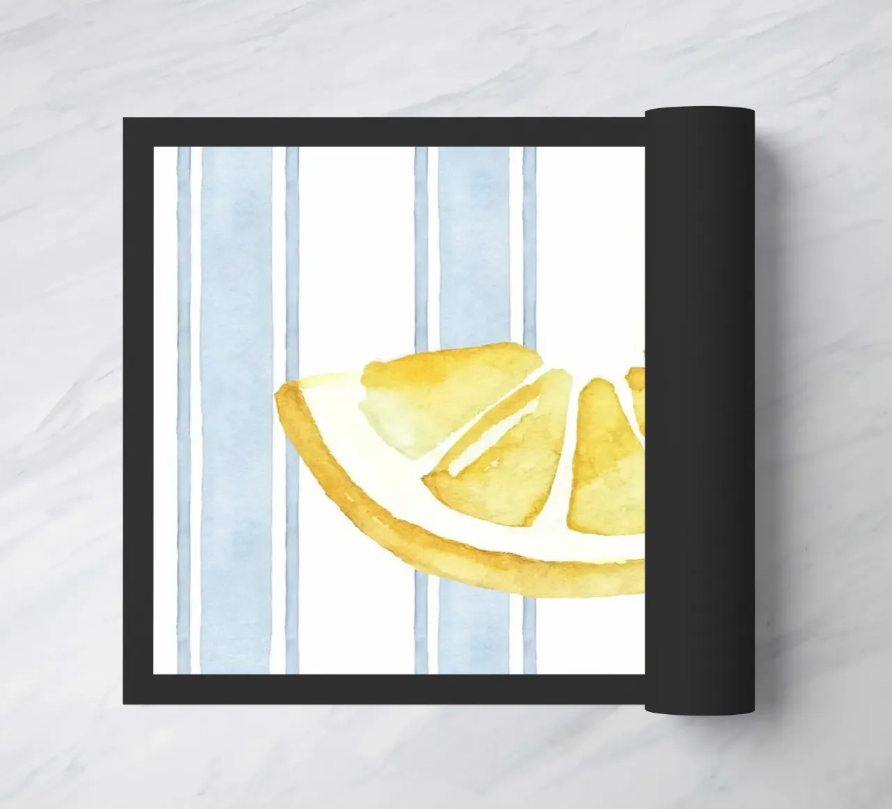 Zitrone drucken, Blaue Streifen drucken, Zitrone dekorieren Fußmatte von DolceVita