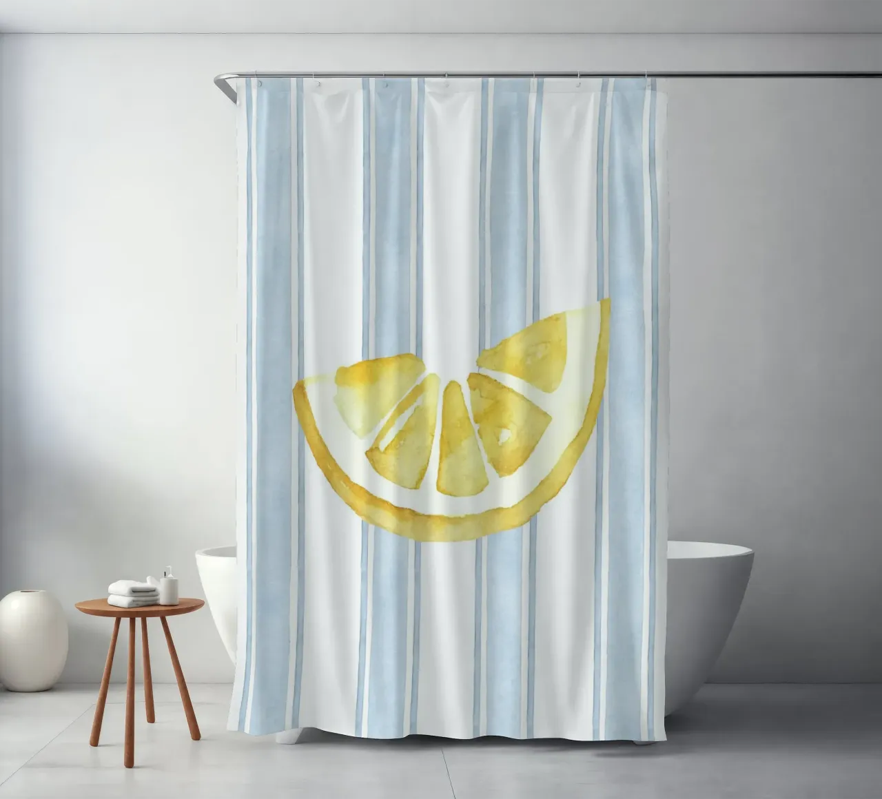Zitrone drucken, Blaue Streifen drucken, Zitrone dekorieren Duschvorhang von DolceVita