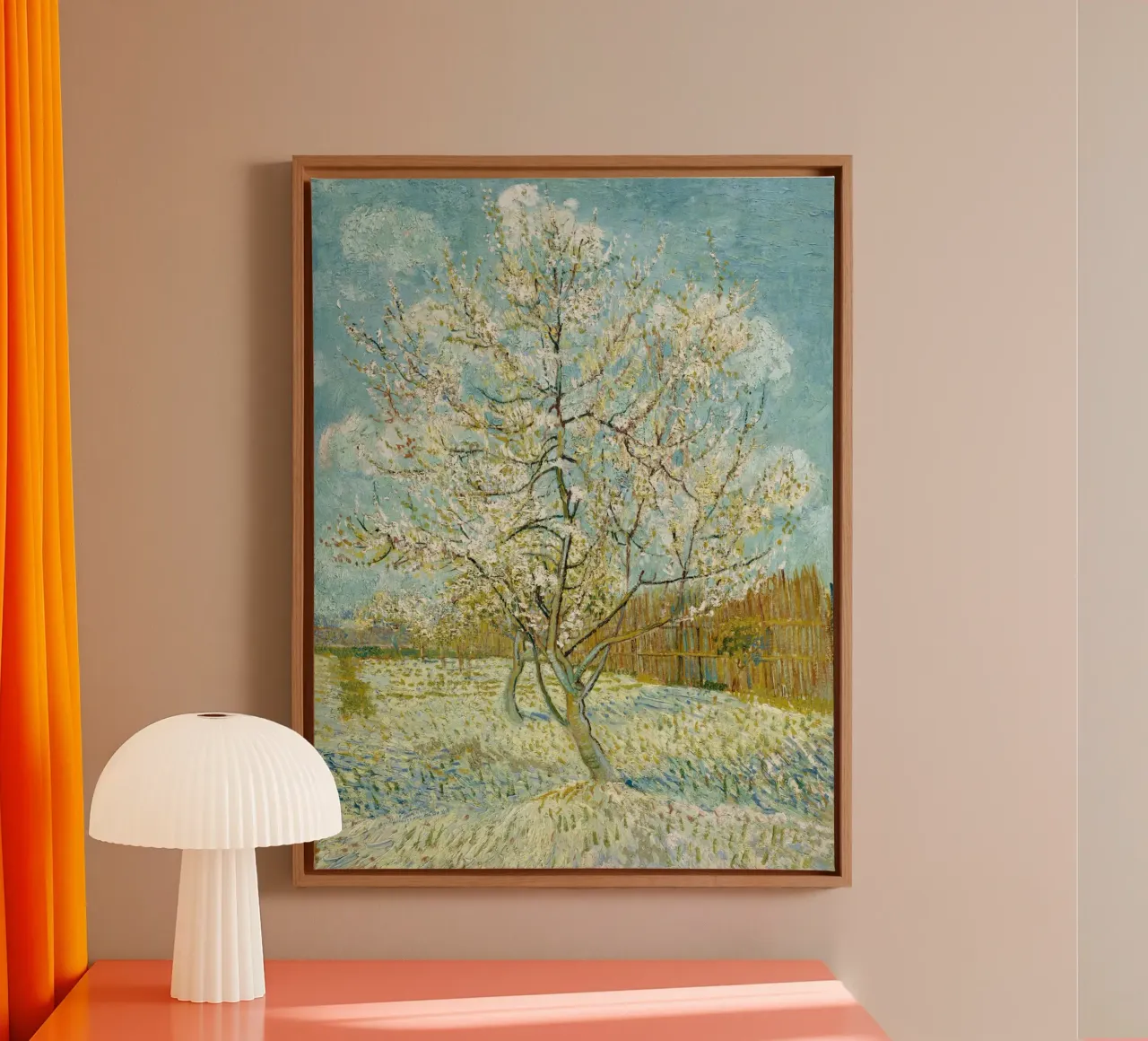 Vincent van Gogh's The Pink Peach Tree canvas with Floater frame by Van Gogh Prints