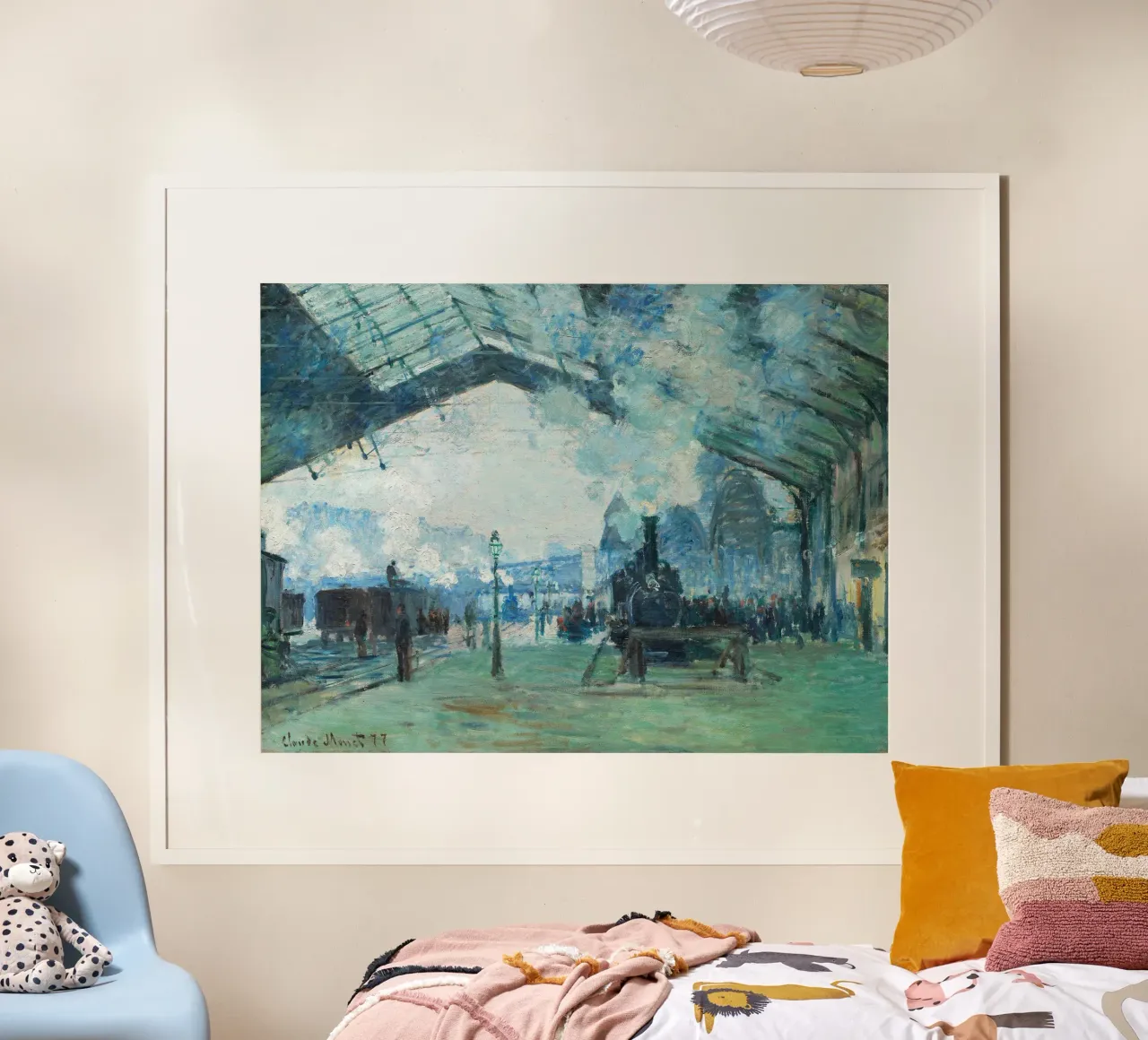 L'arrivo del treno per la Normandia di Claude Monet, Gare Saint-Laz poster con telaio in plastica da Monet Art Prints