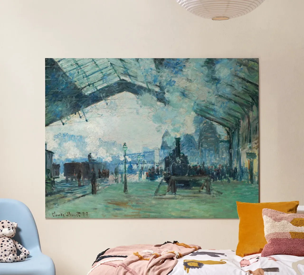 L'arrivo del treno per la Normandia di Claude Monet, Gare Saint-Laz poster con telaio in plastica da Monet Art Prints