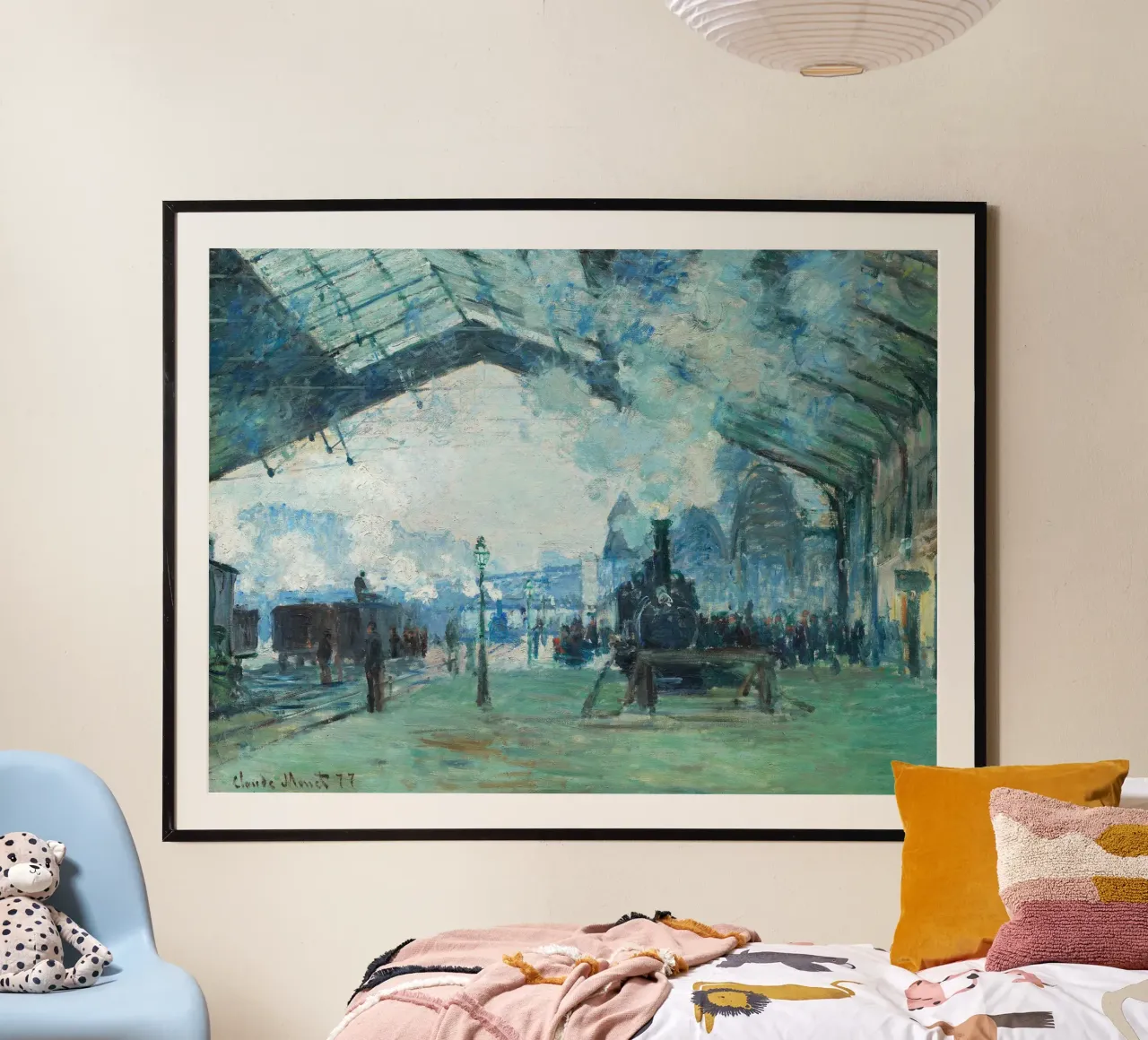 L'arrivo del treno per la Normandia di Claude Monet, Gare Saint-Laz poster con telaio in plastica da Monet Art Prints
