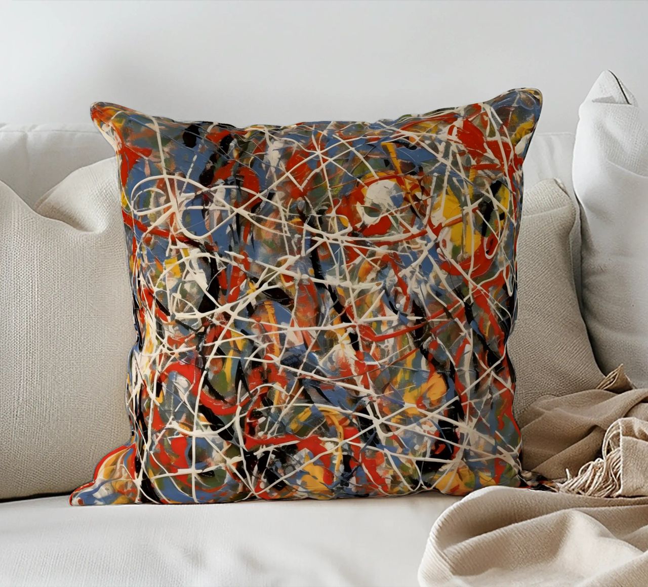 Splashes of colour in motion decorative cushion by Carinaprint