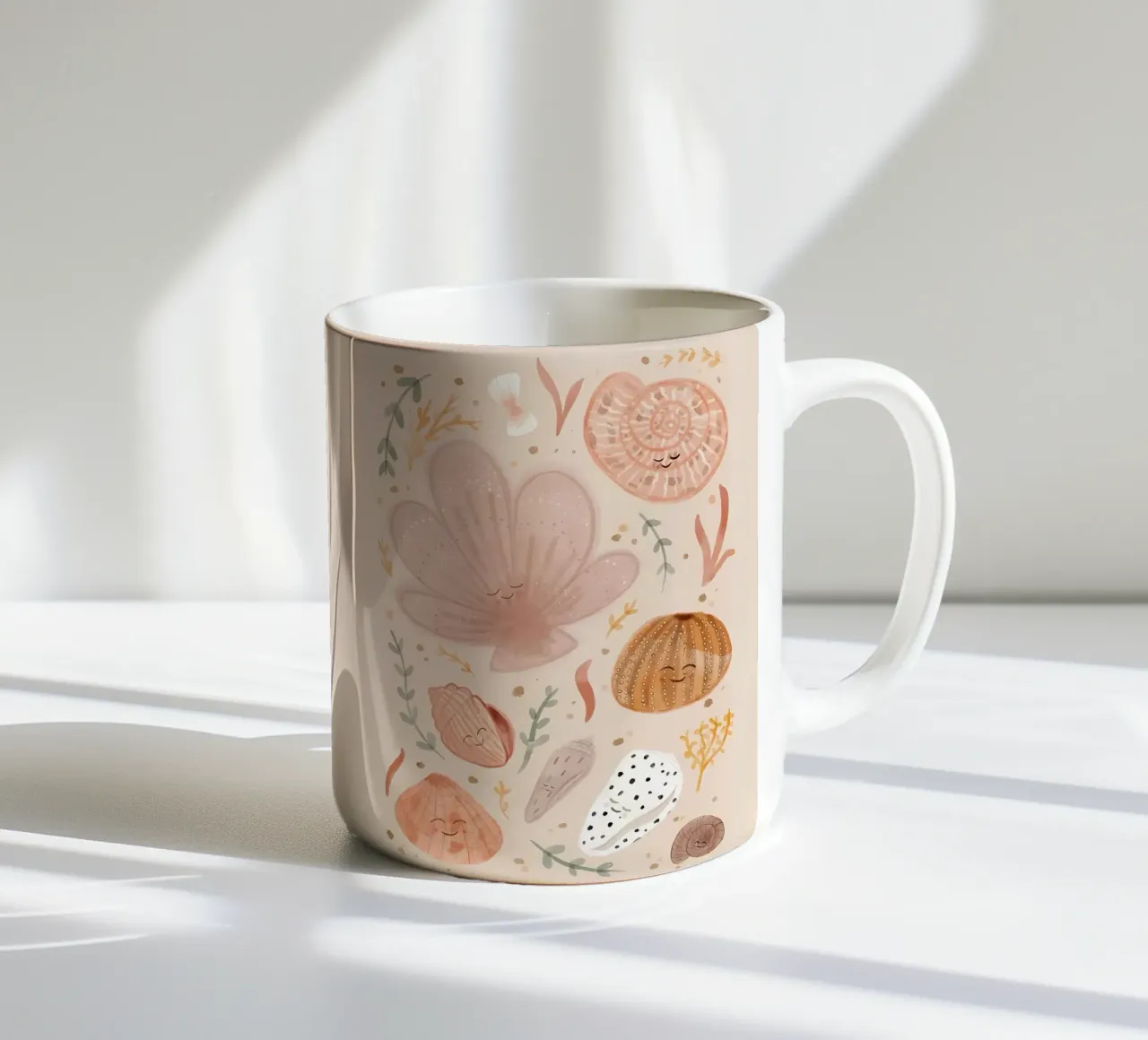 Seashells Print, Shell Poster, Boho Print, Ocean Print ceramic mug by Boheme