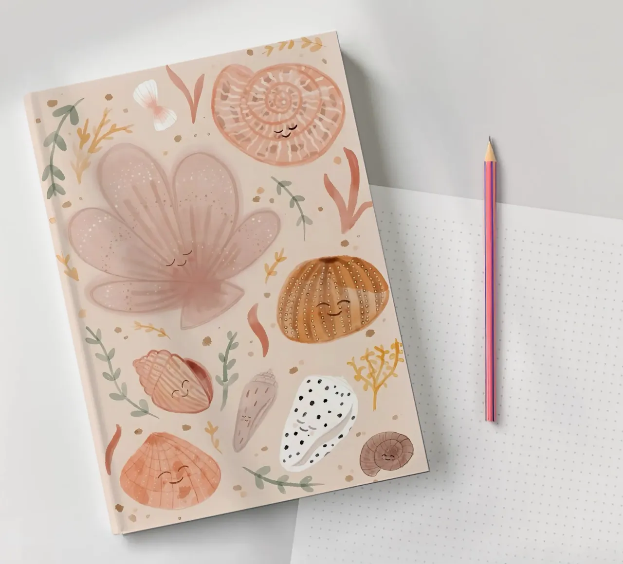 Seashells Print, Shell Poster, Boho Print, Ocean Print notebook by Boheme