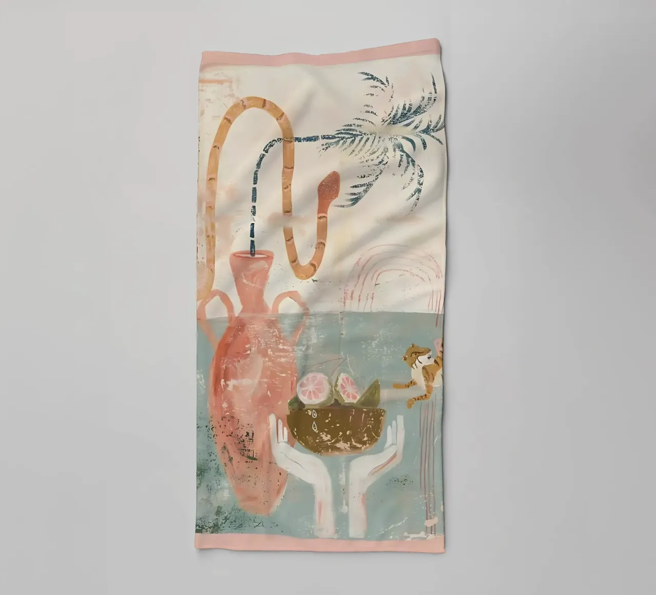 Folk Boho Print, Abstract Poster, Pastel Modern Trend Print towel by Boheme