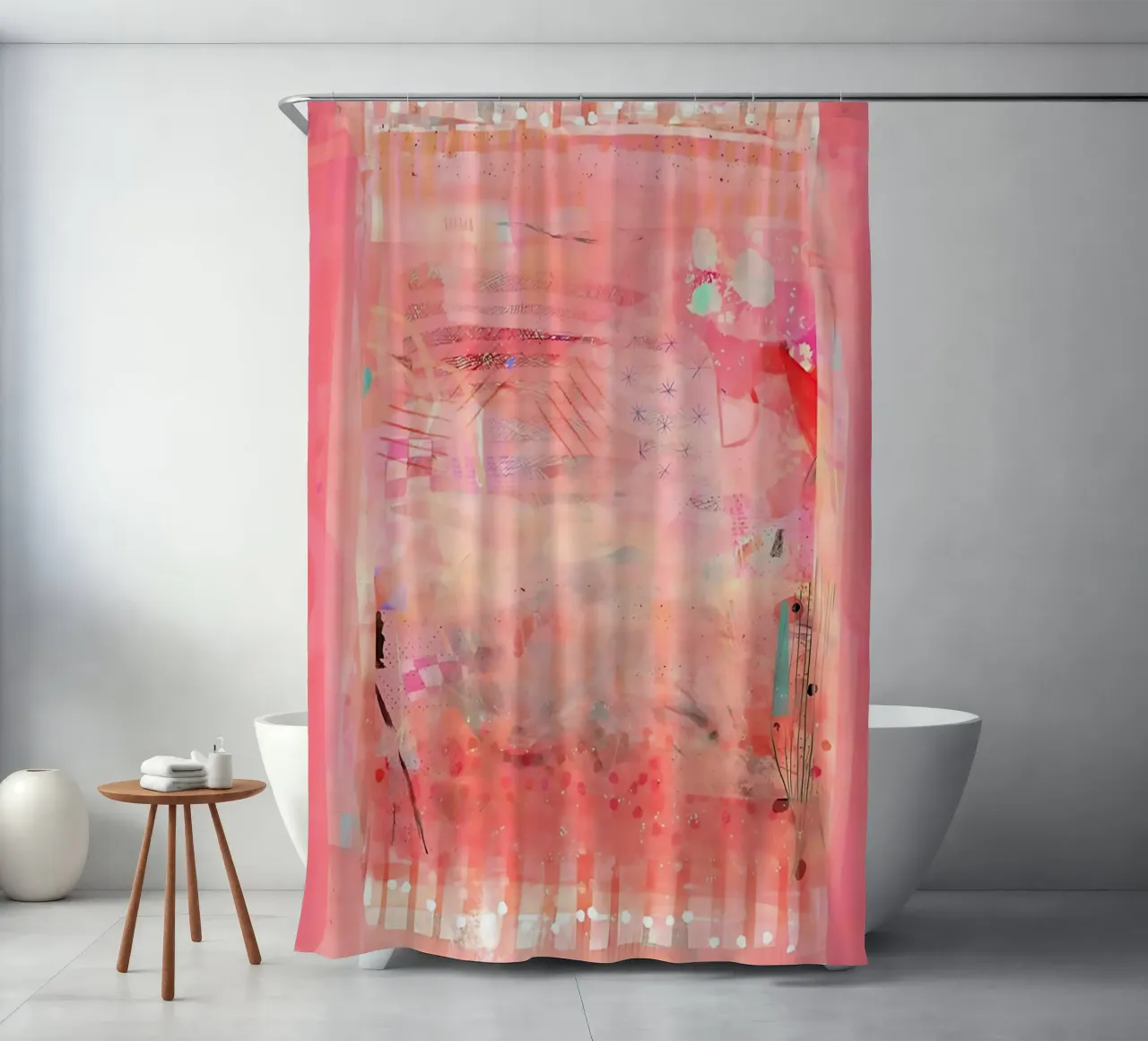Roze abstracte muurkunst, moderne abstracte print, kleurrijke kunst douchegordijn van Boheme