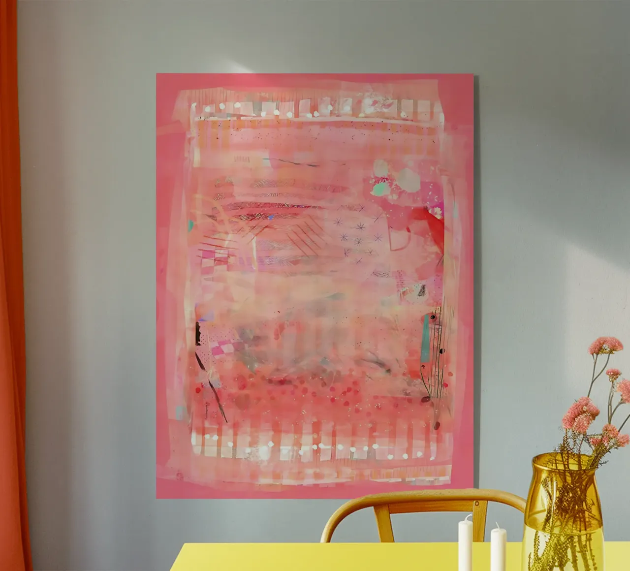 Roze abstracte muurkunst, moderne abstracte print, kleurrijke kunst acryl van Boheme
