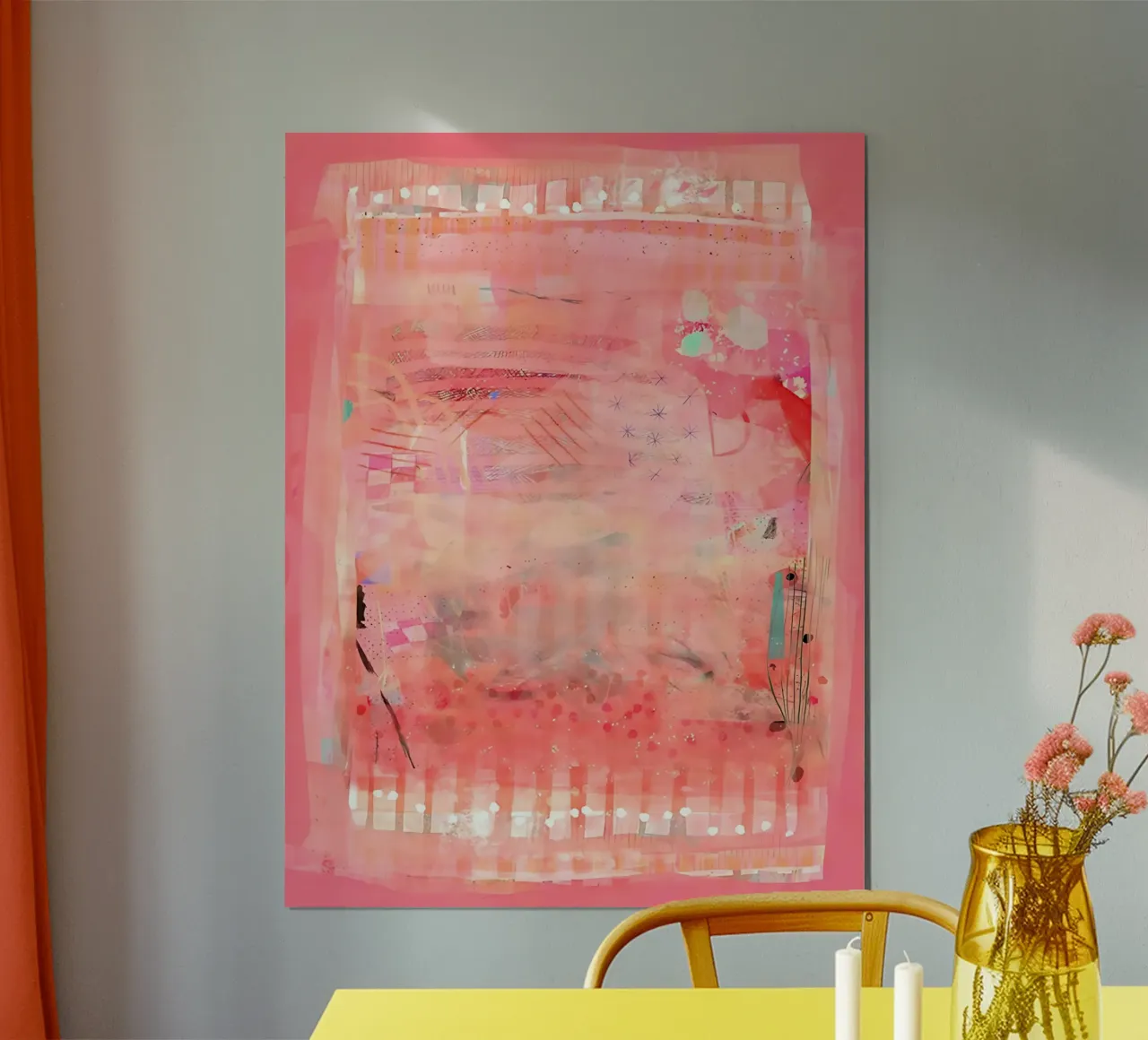 Roze abstracte muurkunst, moderne abstracte print, kleurrijke kunst hahnemühle van Boheme