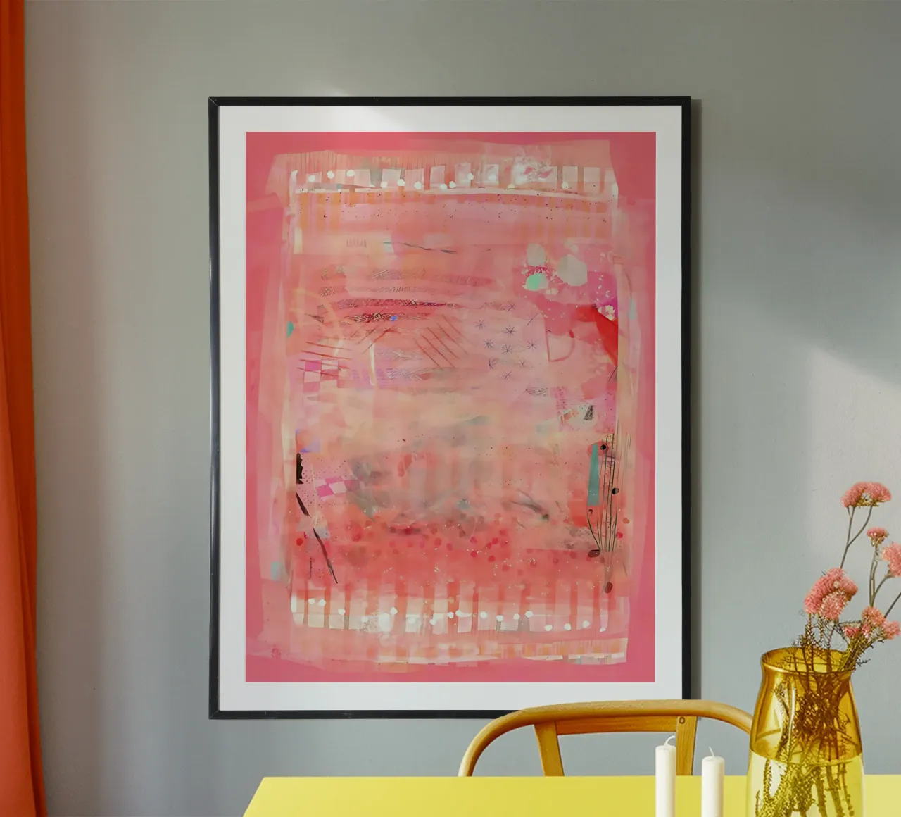 Roze abstracte muurkunst, moderne abstracte print, kleurrijke kunst hahnemühle van Boheme
