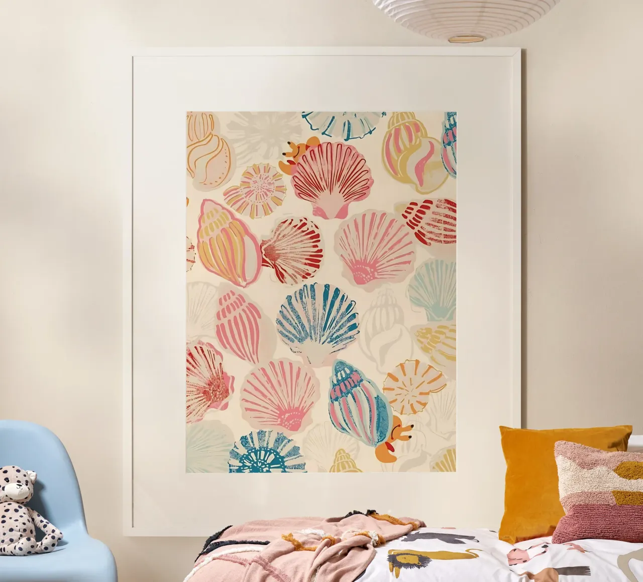 Zeevruchten print, strand poster, kleurrijke zee print, zomer poster met kunststof frame van Boheme