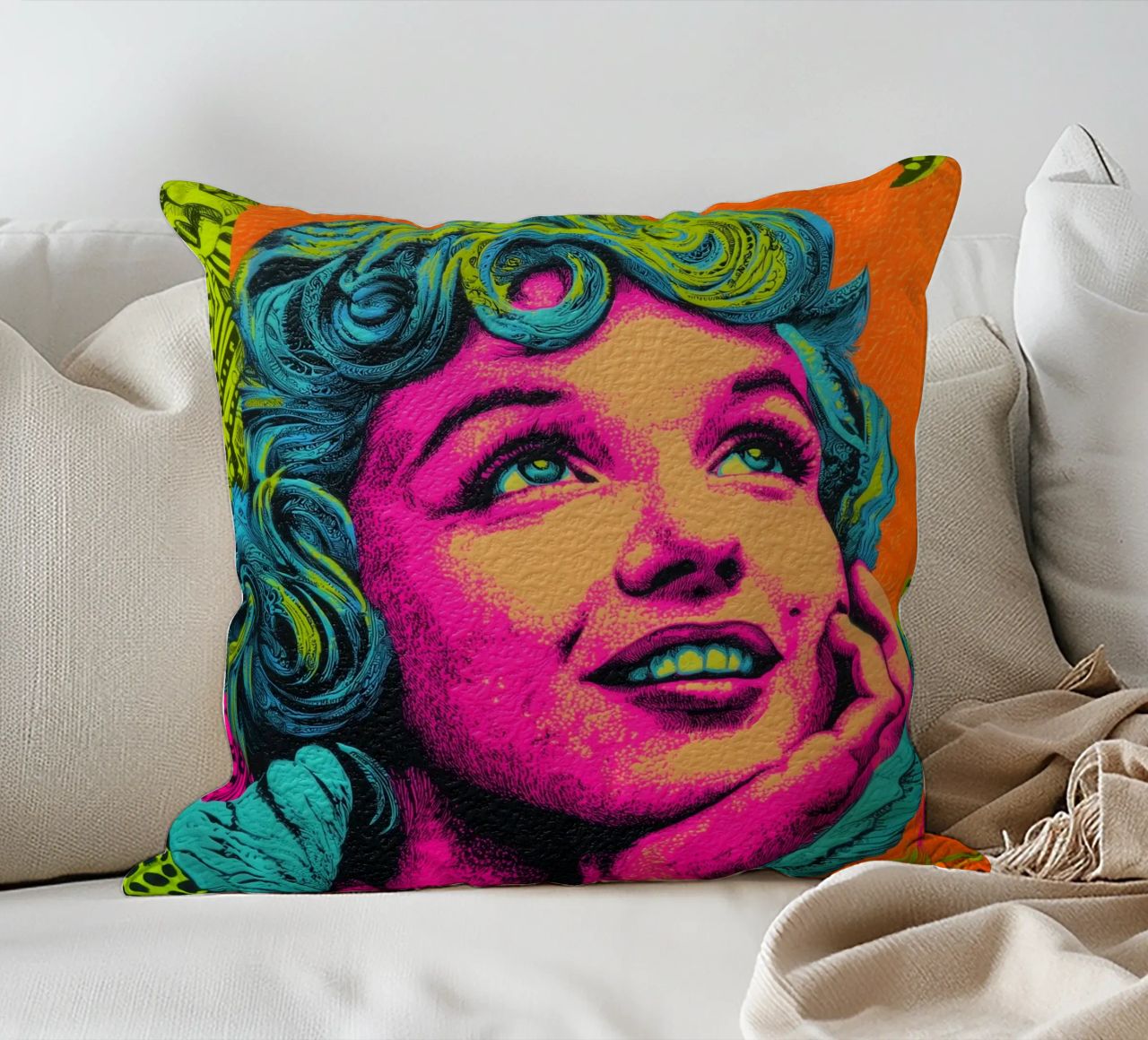 Marilyn Monroe, Neon Pop cuscino da Carinaprint