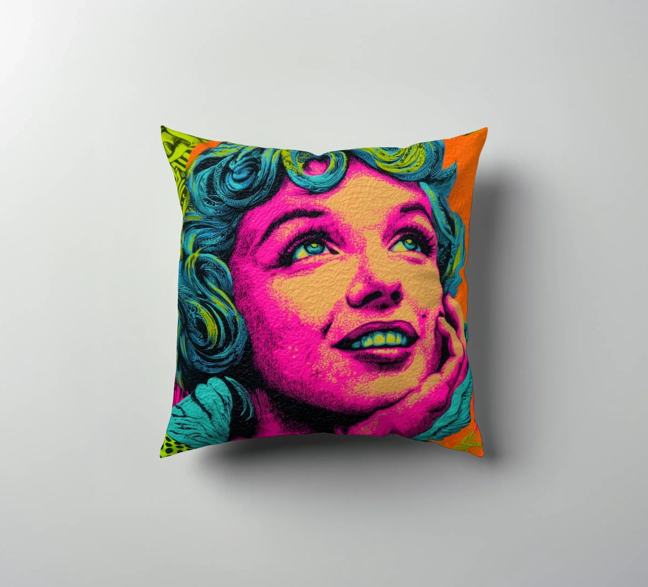 Marilyn Monroe, Neon Pop cuscino da Carinaprint