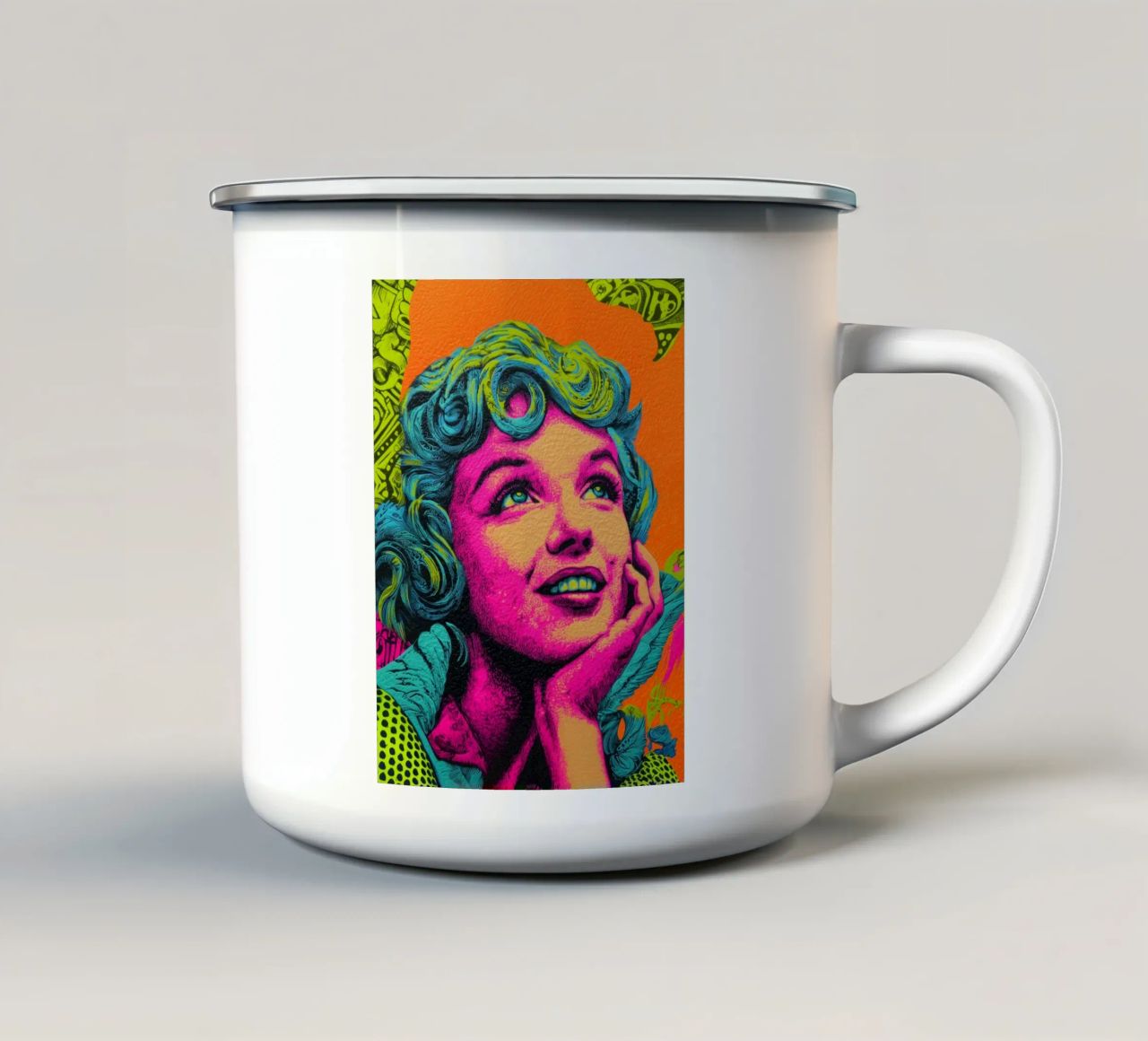 Marilyn Monroe, Neon Pop tazza in smalto da Carinaprint