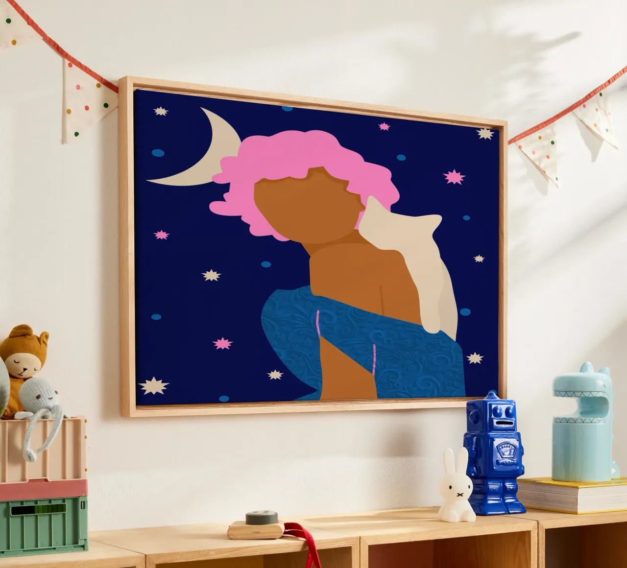 Starry Night Vibes with My Furry Bestie canvas with Floater frame by Kintsugi99