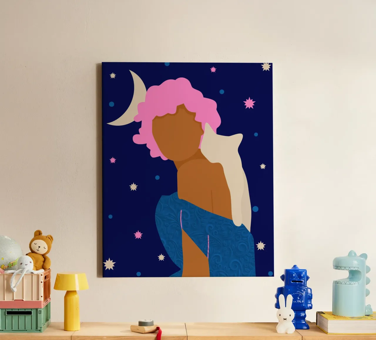 Starry Night Vibes with My Furry Bestie canvas with Floater frame by Kintsugi99
