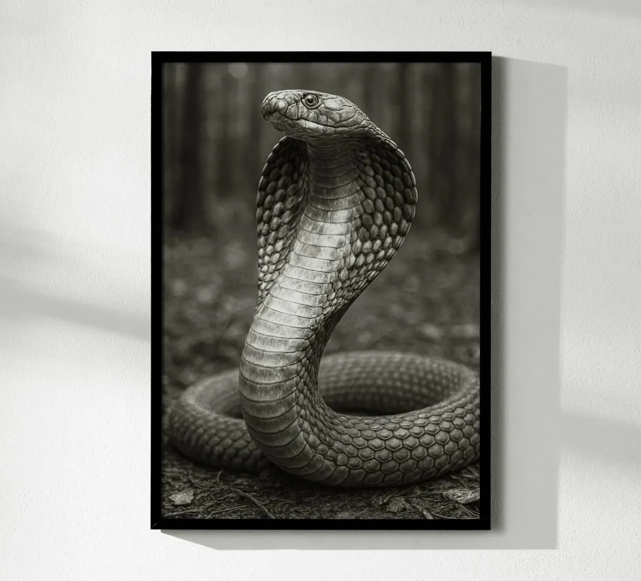 serpente cobra fotografia in bianco e nero poster con telaio in plastica da the gunduls