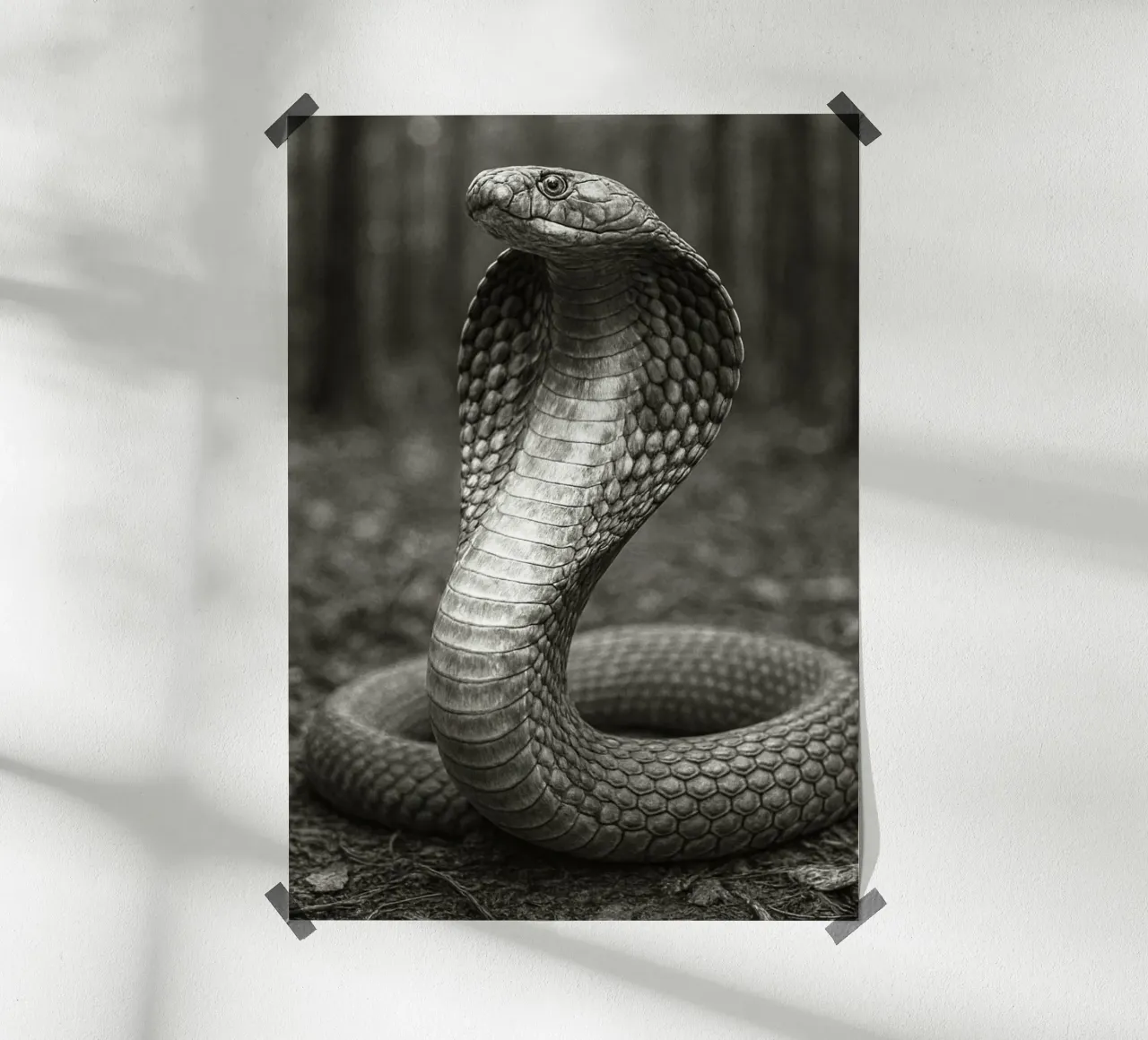 serpente cobra fotografia in bianco e nero poster con telaio in plastica da the gunduls