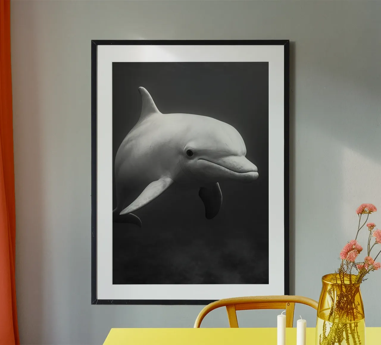 dophin fotografia in bianco e nero poster con telaio in alluminio da the gunduls