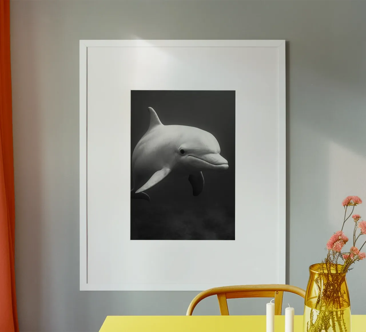 dophin fotografia in bianco e nero poster con telaio in alluminio da the gunduls