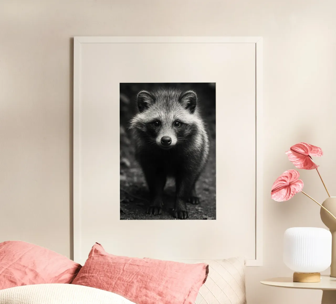 fotografia in bianco e nero di furetti poster con telaio in legno da the gunduls