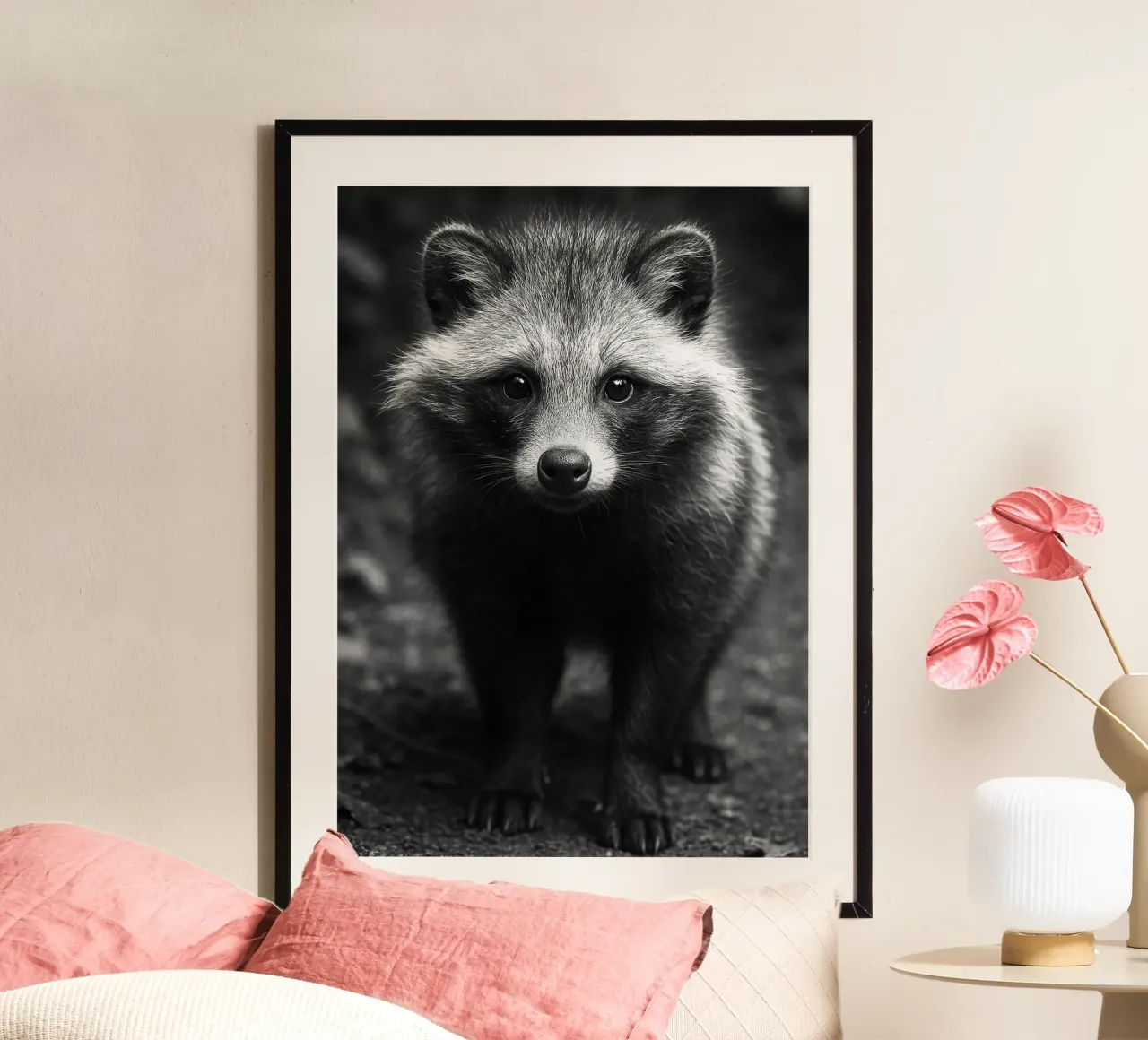 fotografia in bianco e nero di furetti poster con telaio in legno da the gunduls