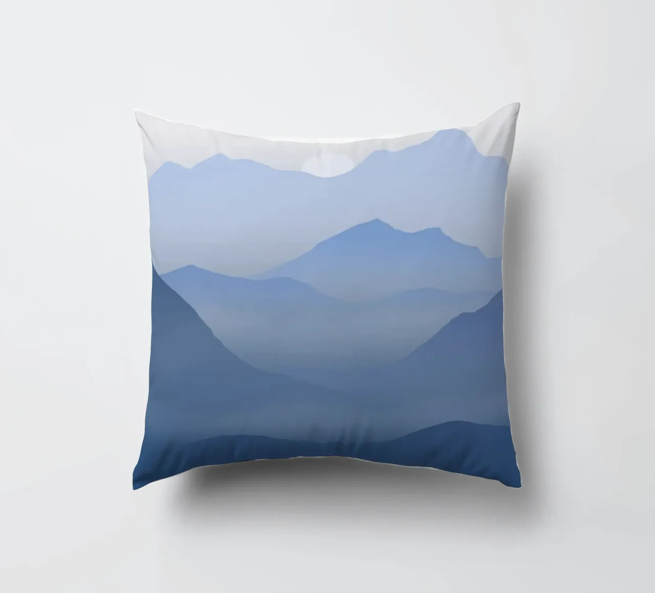 mountains hills valleys sun sunrise mist fog decorative cushion by Kirsten C Nolan