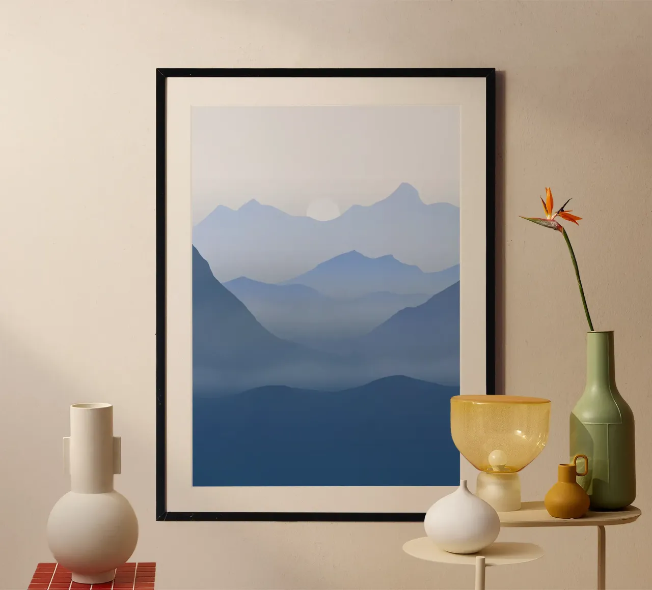 montagne colline valli sole alba nebbia nebbia poster con telaio in alluminio da Kirsten C Nolan