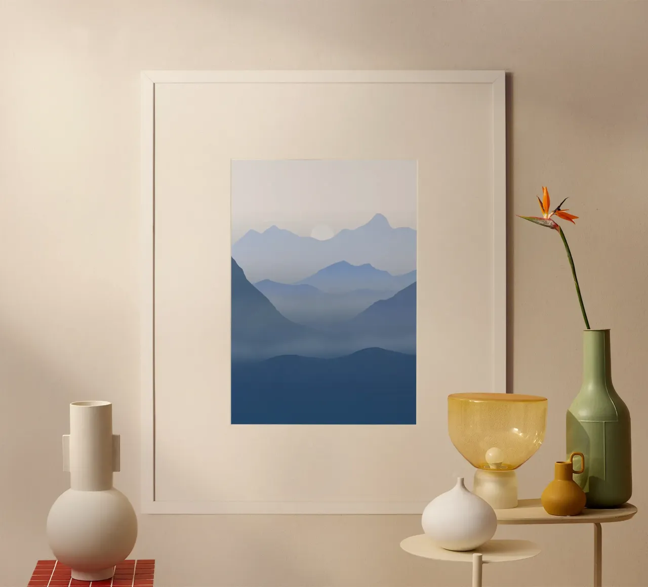montagne colline valli sole alba nebbia nebbia poster con telaio in alluminio da Kirsten C Nolan