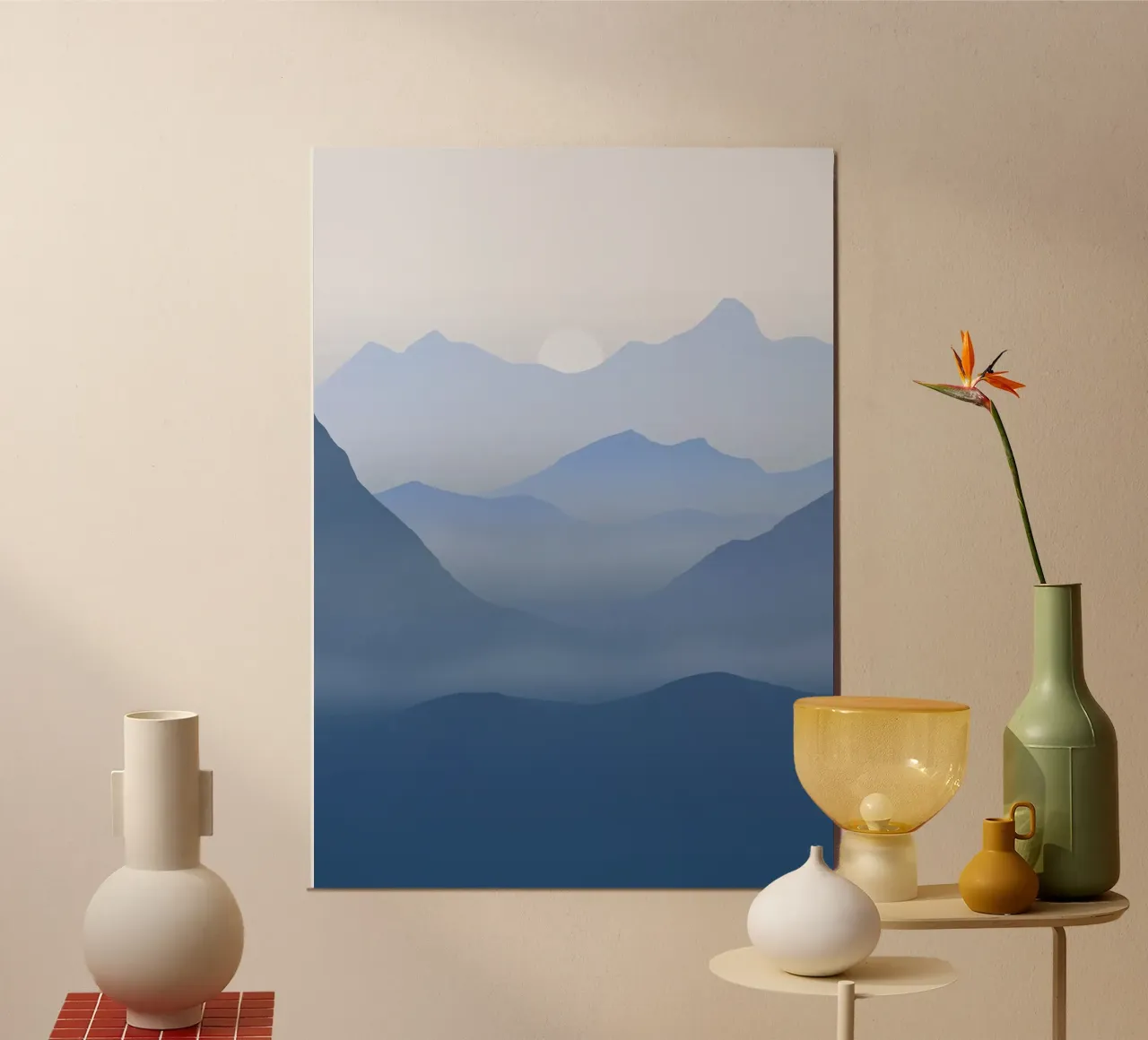 montagne colline valli sole alba nebbia nebbia poster con telaio in alluminio da Kirsten C Nolan