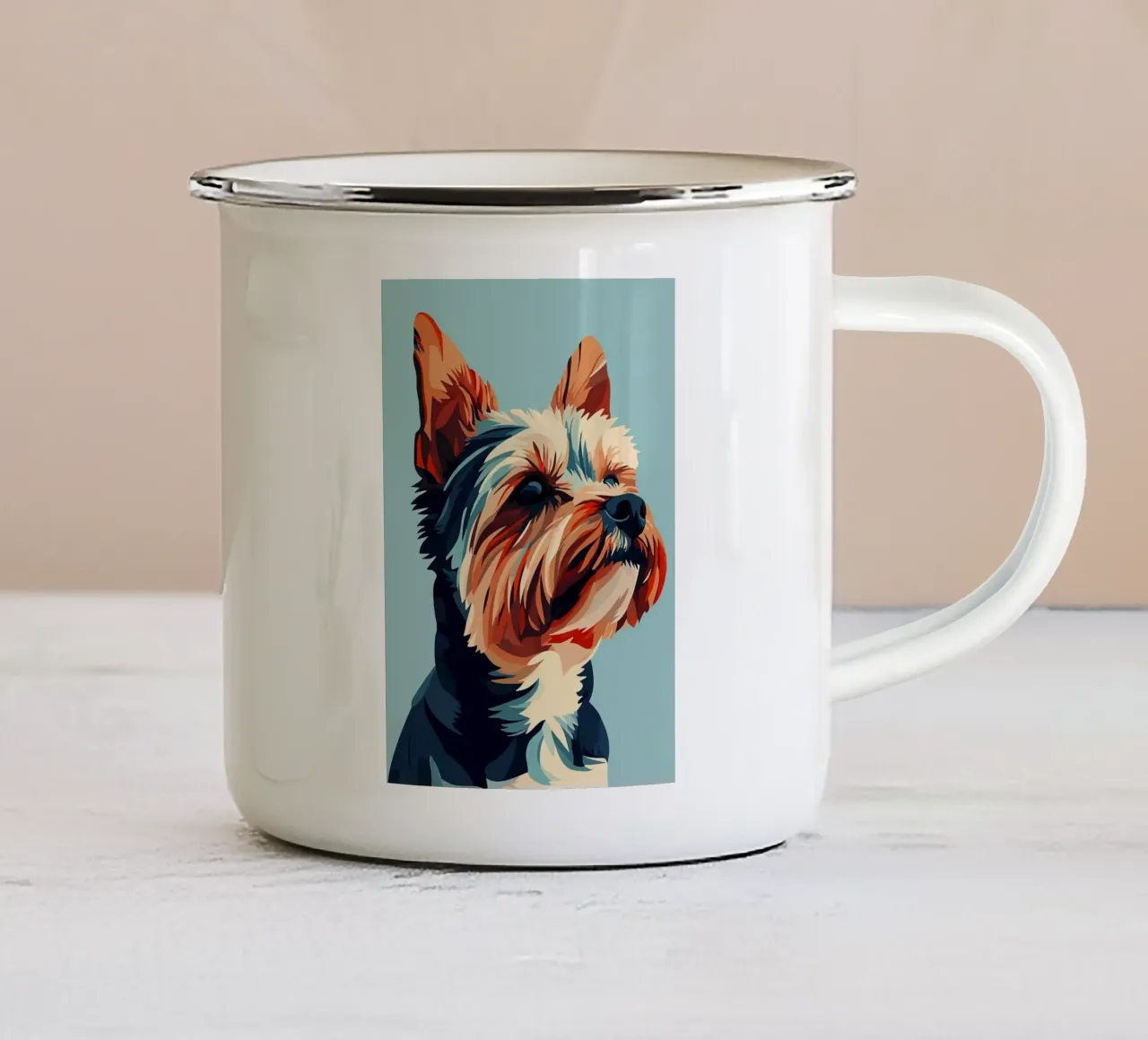 cane yorkshire terrier animale domestico orecchie pelliccia ritratto tazza in smalto da Kirsten C Nolan