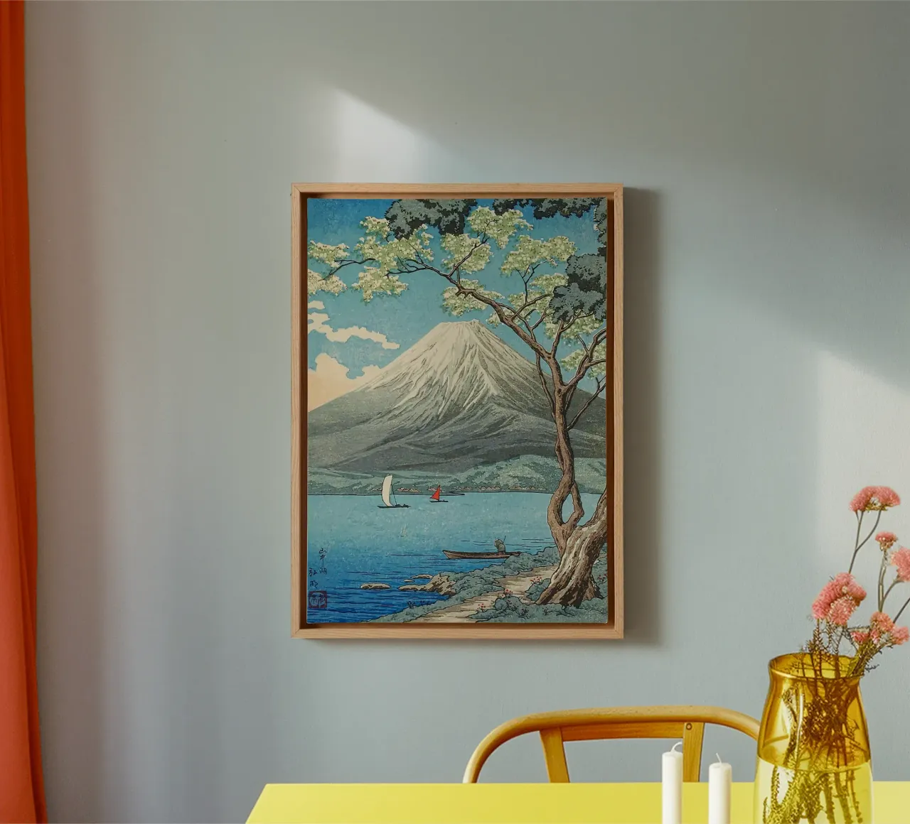 berg meer boom zeilboot wolken lucht canvas met Baklijst van James Isaac Jackson