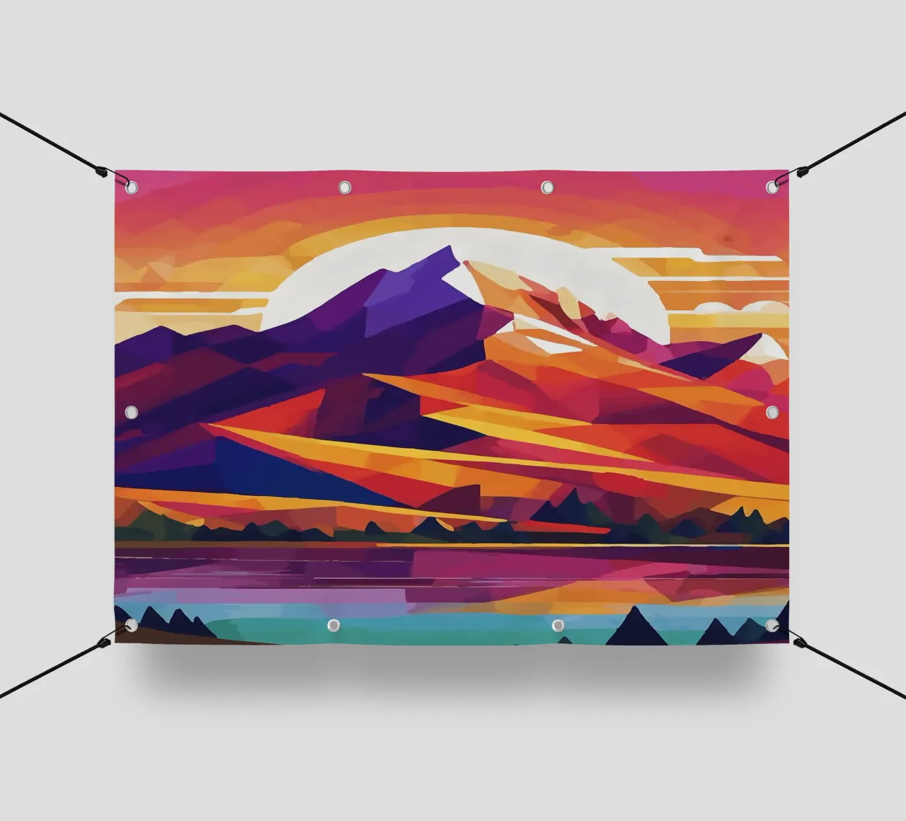 montagne sole forme geometriche triangoli lago telo in pvc da James Isaac Jackson