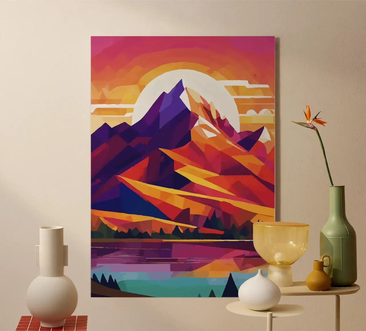 montañas sol formas geométricas triángulos lago metacrilato de James Isaac Jackson