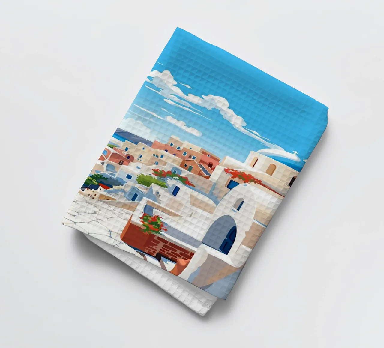 Santorini grieks eiland witbouw mediterraan theedoek van James Isaac Jackson