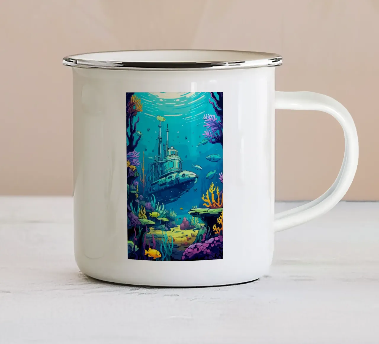 sottomarino pesce corallo oceano sottomarino alghe tazza in smalto da James Isaac Jackson