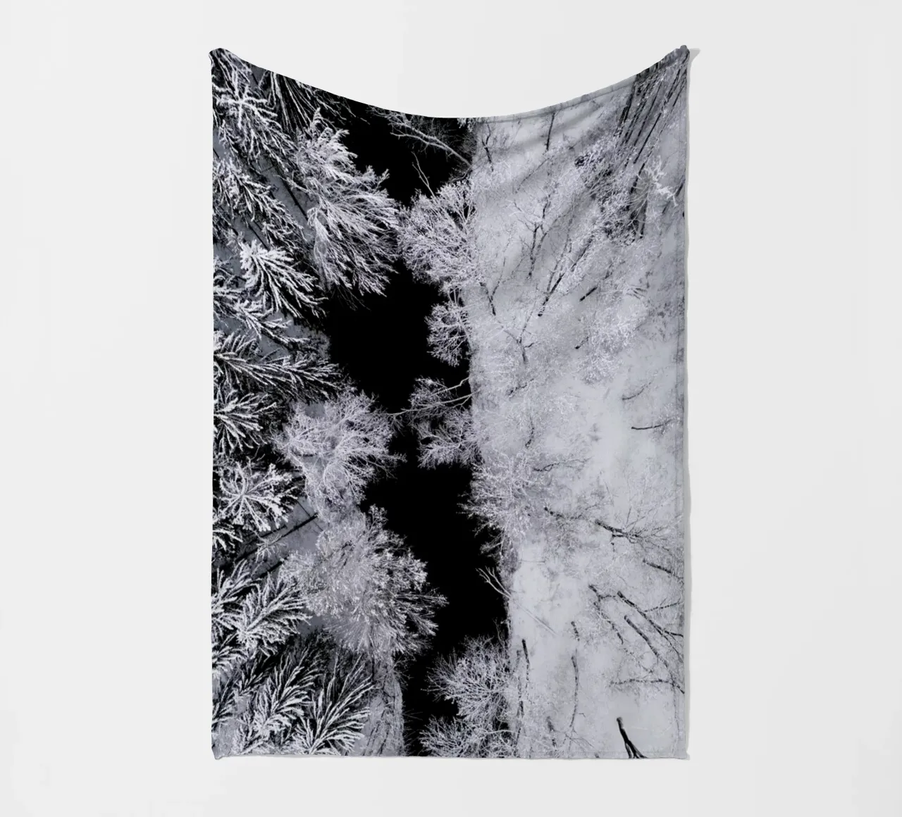 Black River Through The Snowy Winter Forest fleece blanket by Studio Nahili