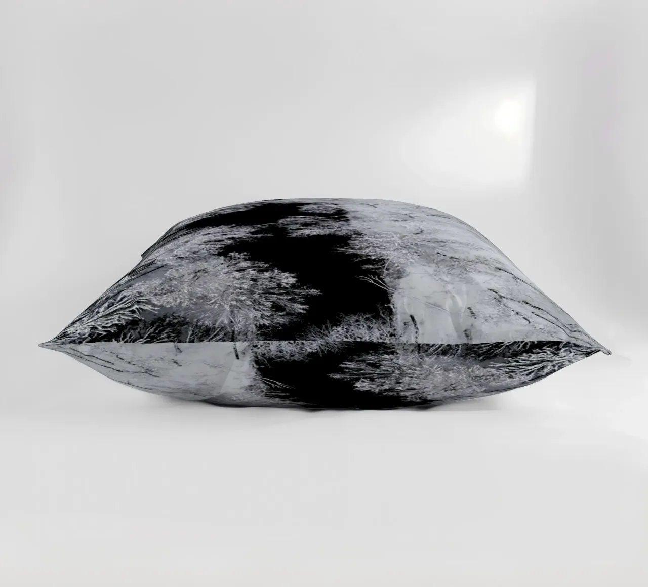 Black River Through The Snowy Winter Forest decorative cushion by Studio Nahili