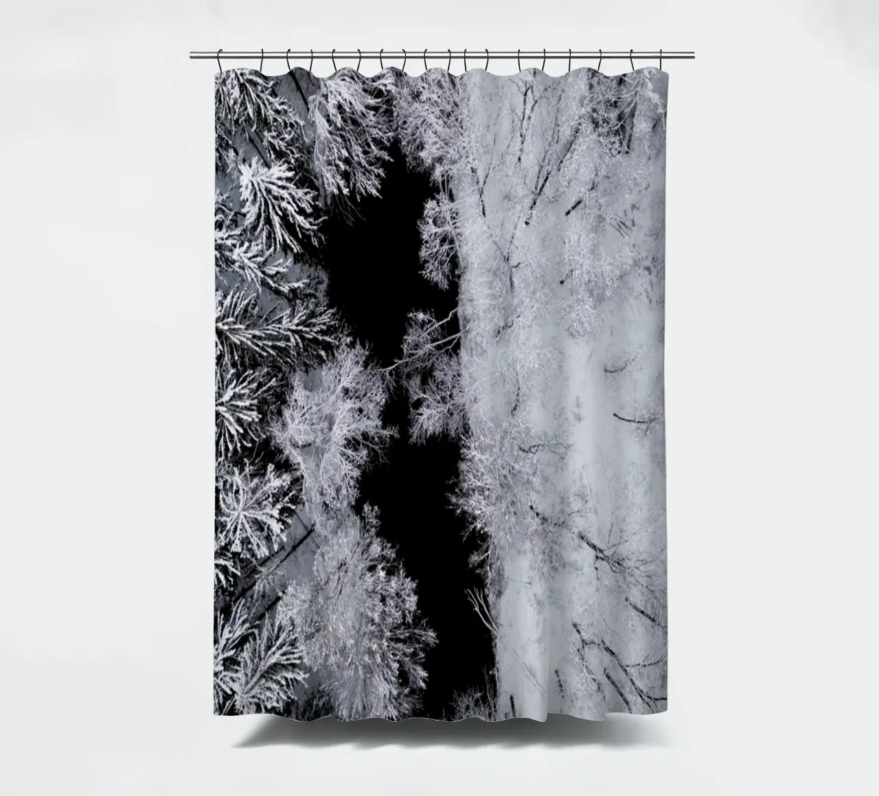 Black River Through The Snowy Winter Forest shower curtain by Studio Nahili