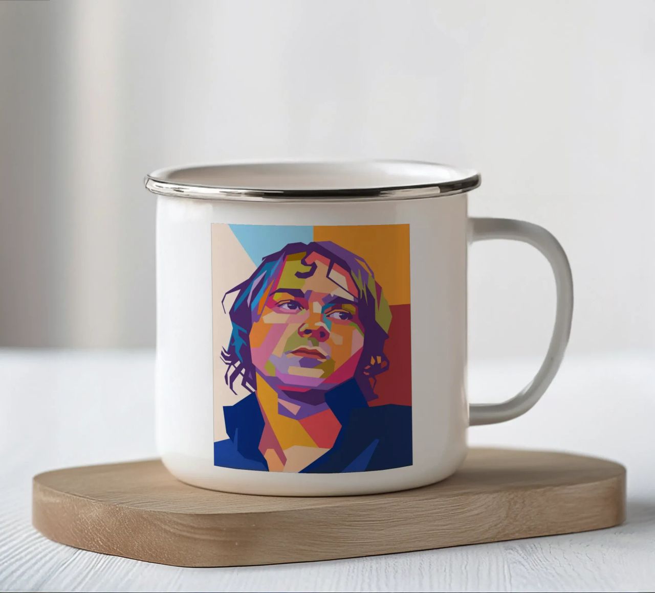 Ritratto pop art di Tom Chaplin tazza in smalto da Hantamrata