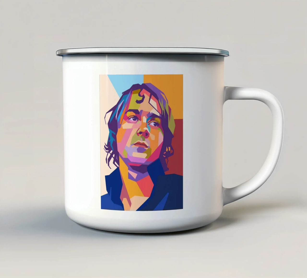 Ritratto pop art di Tom Chaplin tazza in smalto da Hantamrata