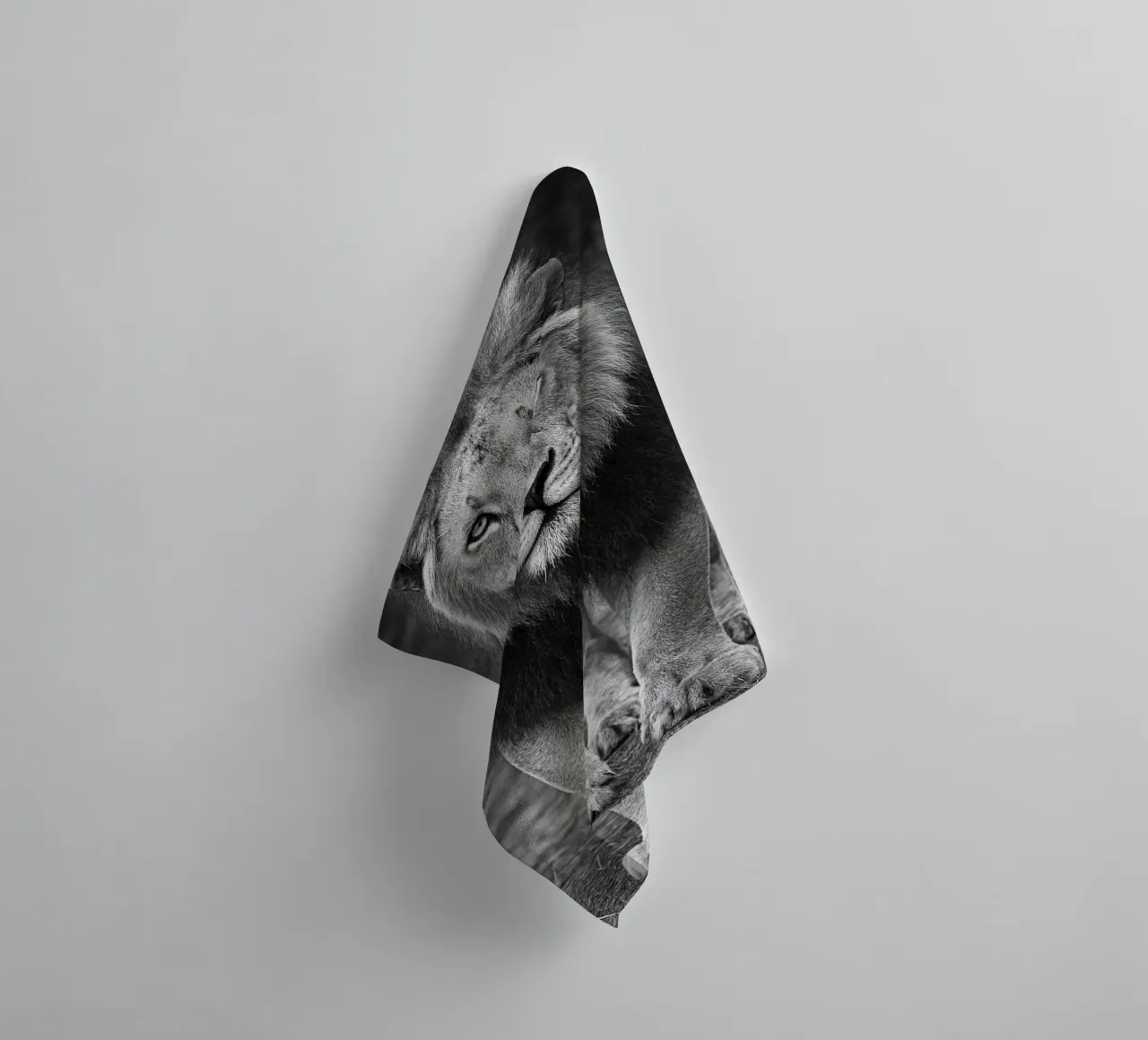 lion black and white photography towel by the gunduls