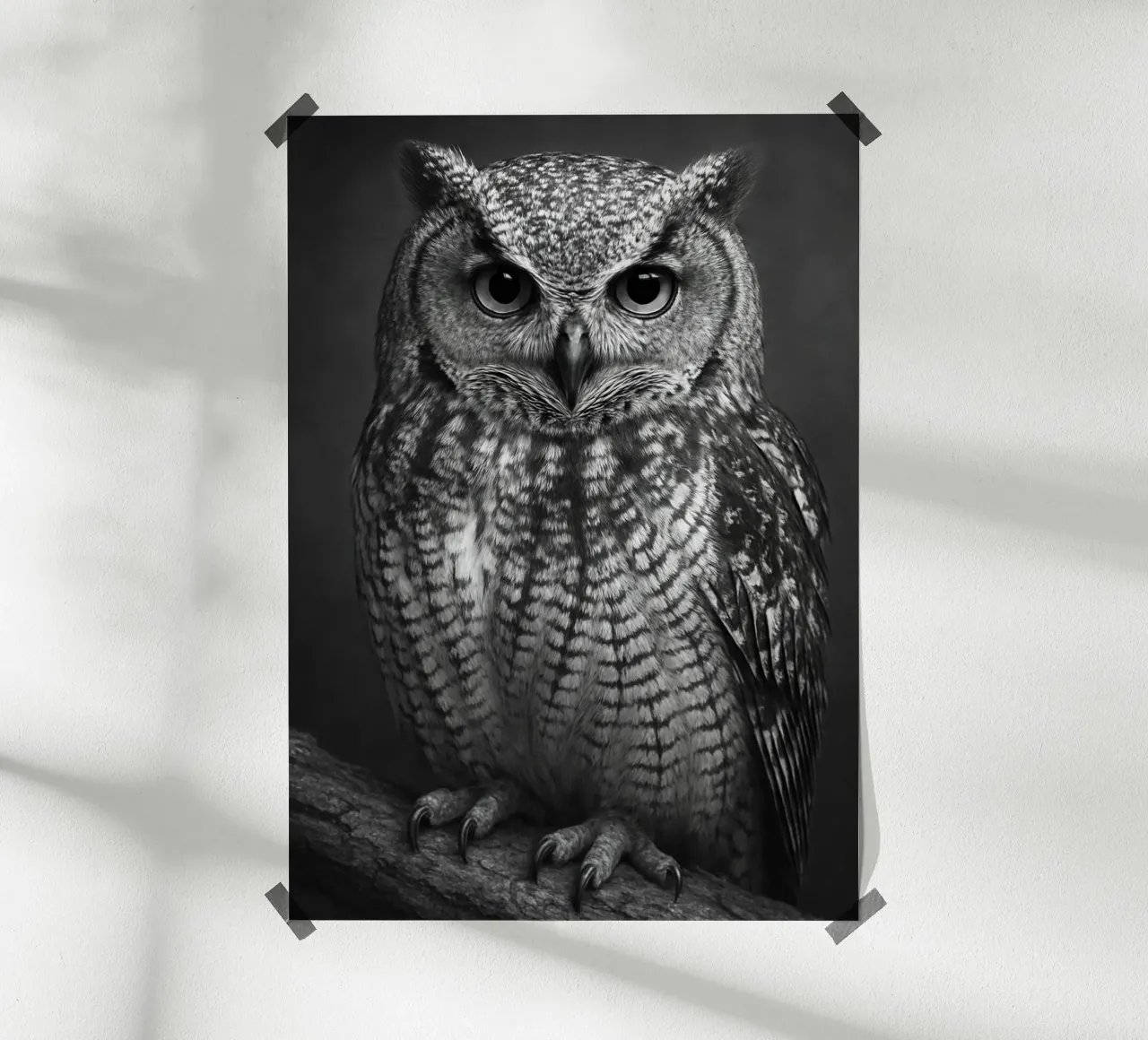 gufo uccello fotografia in bianco e nero poster con telaio in alluminio da the gunduls