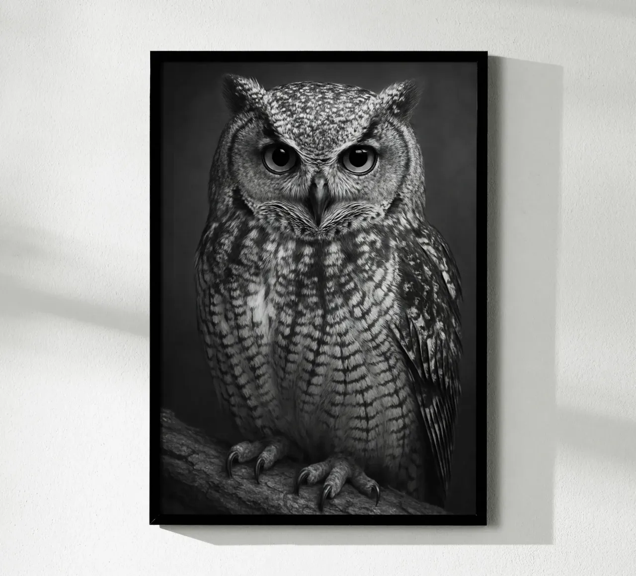 gufo uccello fotografia in bianco e nero poster con telaio in alluminio da the gunduls
