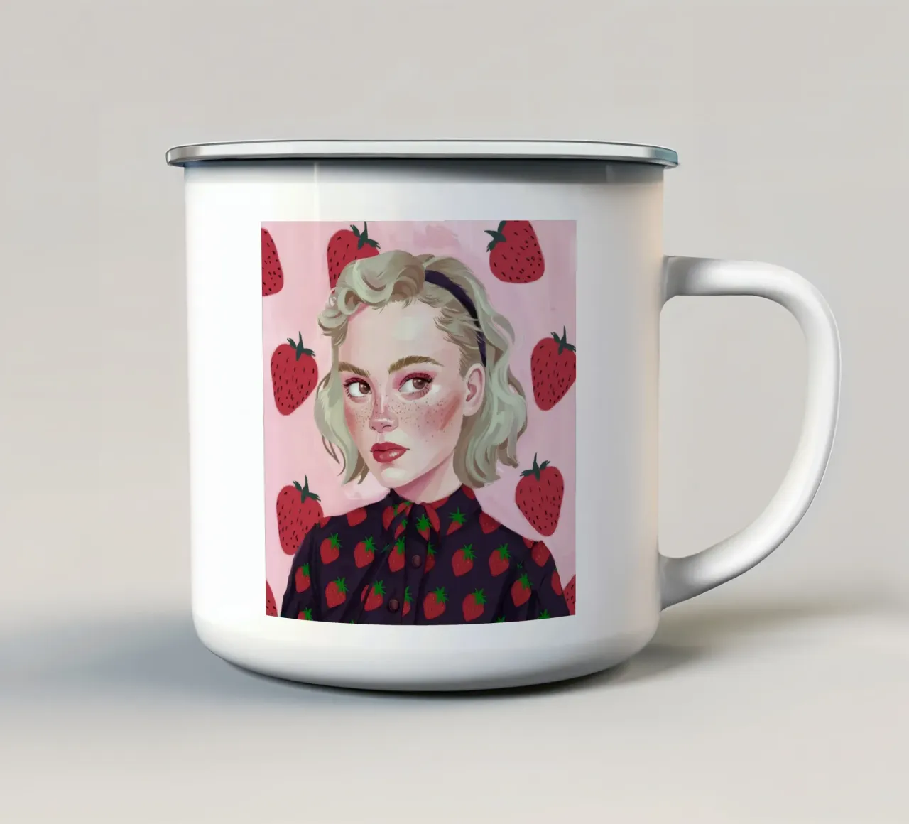 Paesaggio onirico alla fragola tazza in smalto da Twilight Muse
