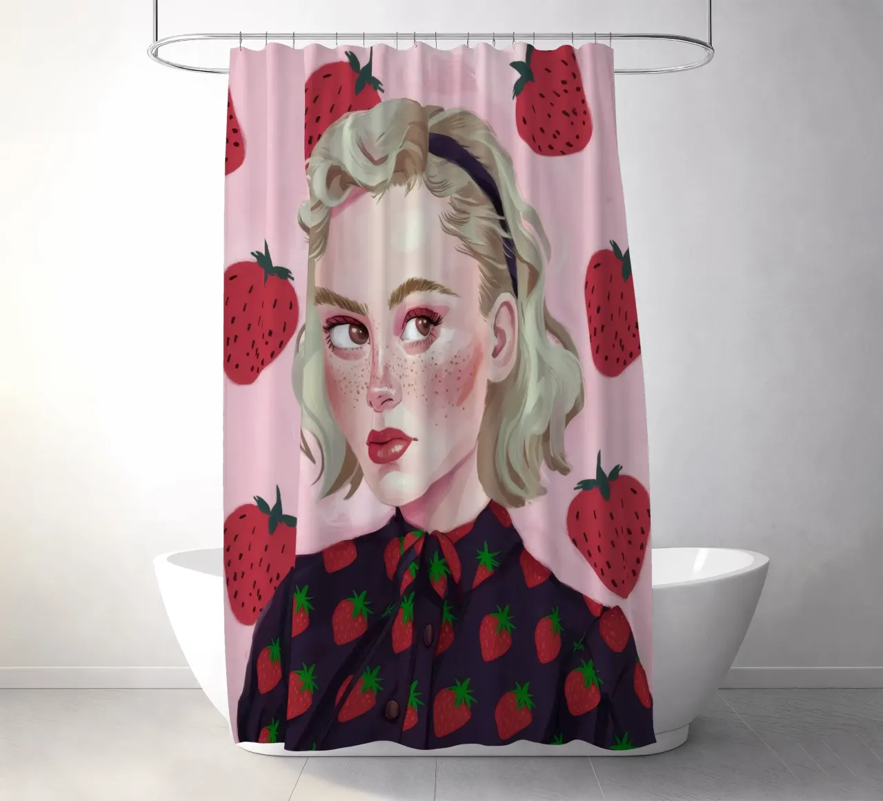 Paesaggio onirico alla fragola tenda da doccia da Twilight Muse