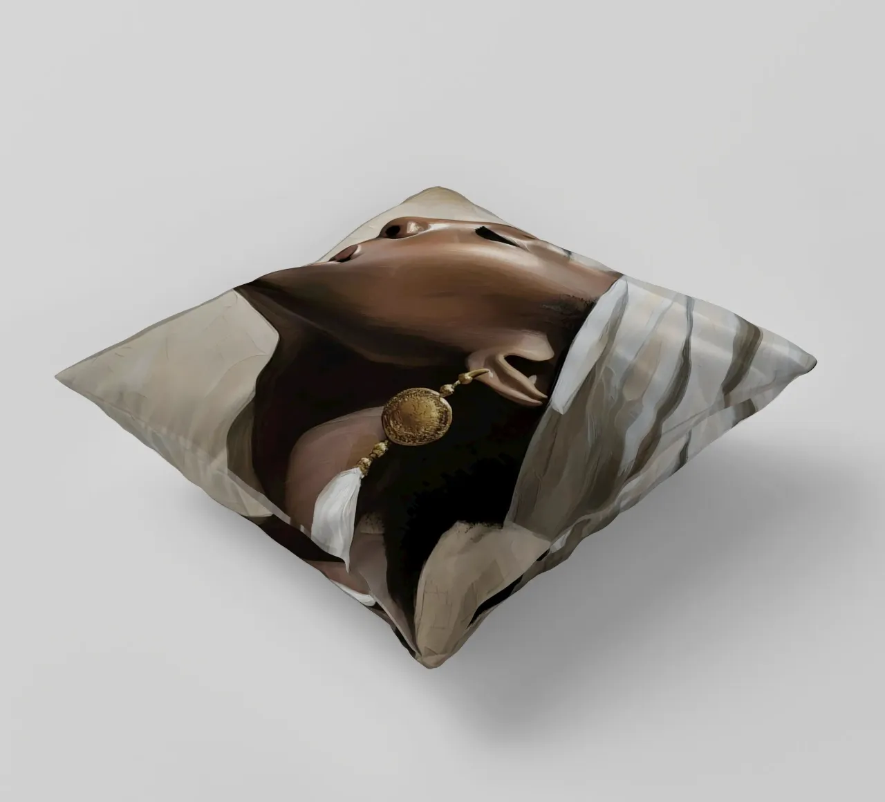 Ritratto donna africana in colori tenui cuscino da Take Your Art BV