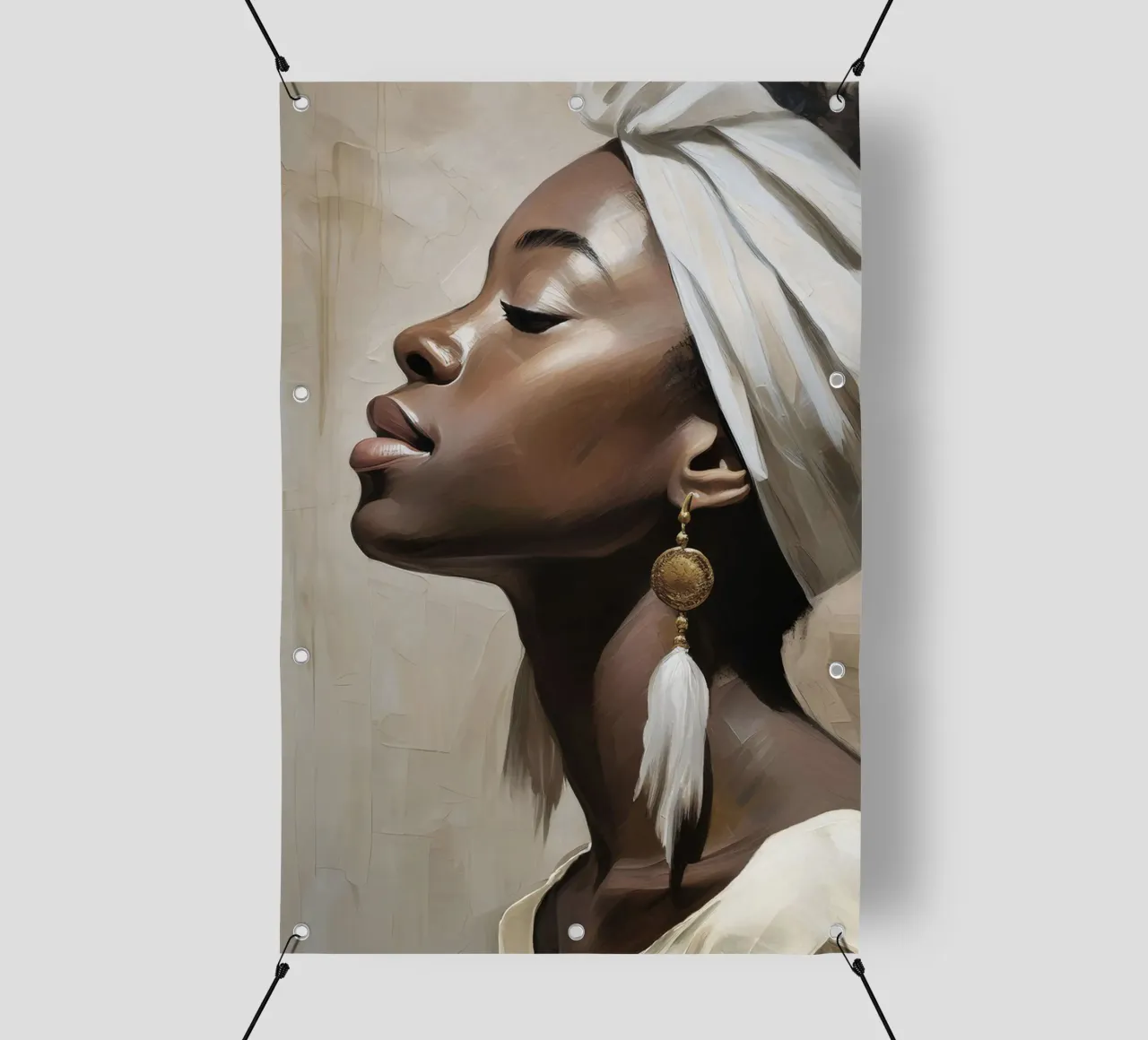 Ritratto donna africana in colori tenui telo in pvc da Take Your Art BV