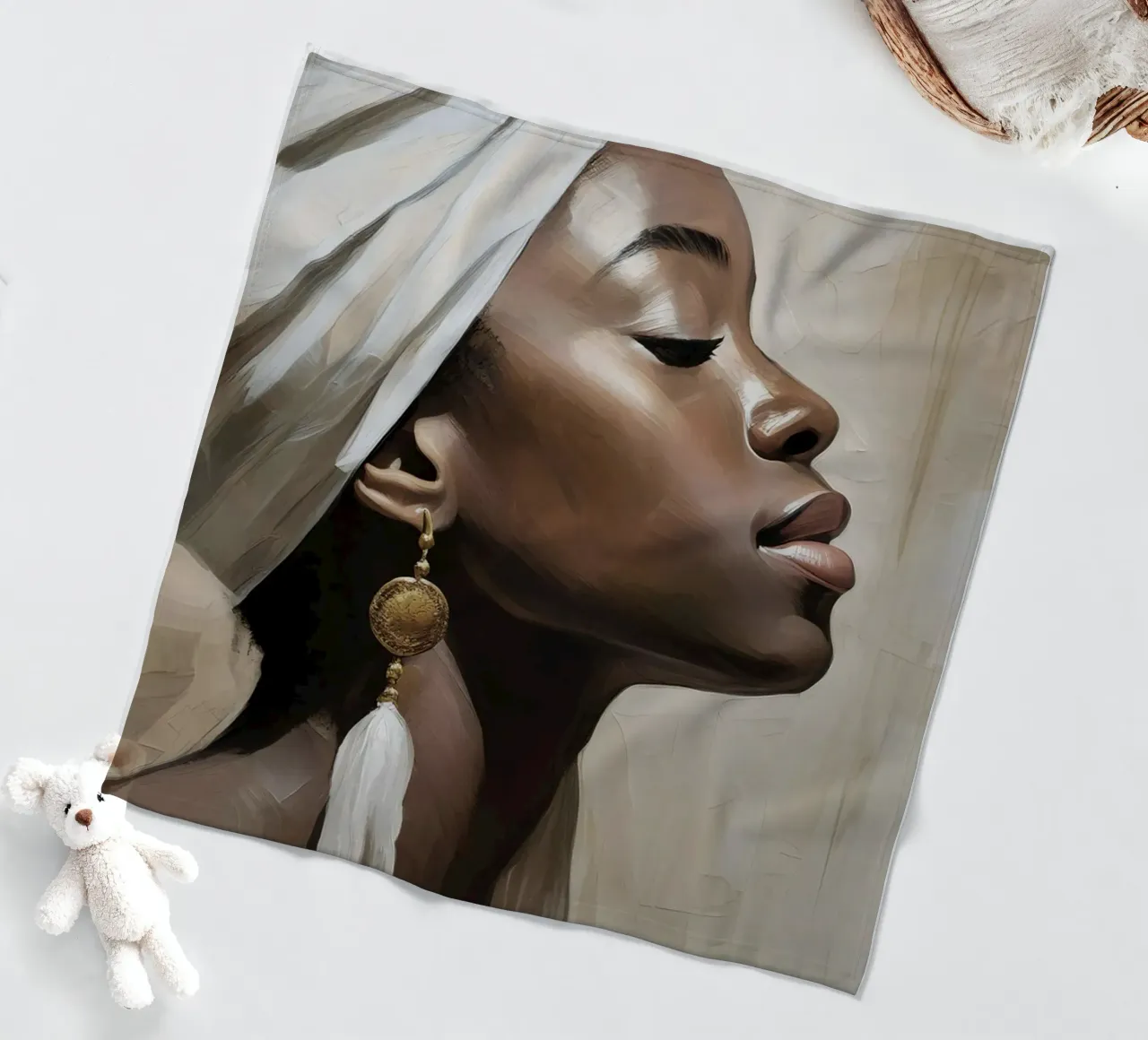 Portrait African woman in soft colors fleece blanket by Take Your Art BV